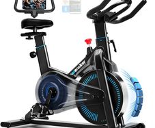 Exercise Bike with Adjustable Resistance, Quiet Home Trainer Bicycle with App, Ergometer Indoor Spinning Bike for Cardio Training at Home, Fitness Bike up to 160 kg