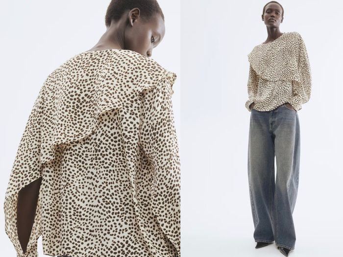 Animal print blouse - cream and black
