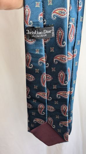 Christian Dior Monsieur Tie Blue Paisley Silk Vintage Designer Mens Necktie