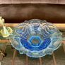 Vintage Large Art Deco Blue Glass Footed Bowl Image 4