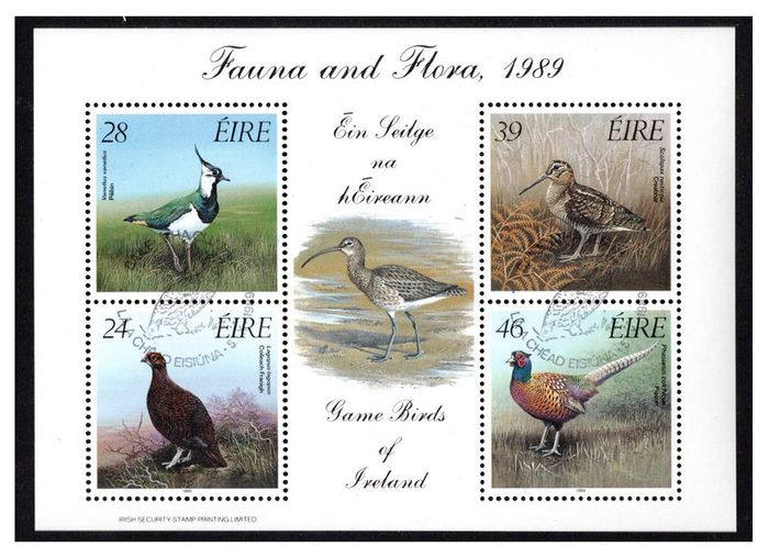 1989 Ireland Fauna & Flora Game Birds of Ireland Miniature Sheet Fine Used with First Day Issue Cancel