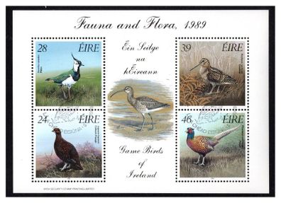 1989 Ireland Fauna & Flora Game Birds of Ireland Miniature Sheet Fine Used with First Day Issue Cancel