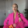 Zara Iconic Fuchsia Pink Blazer and Trousers Suit Set with Statement Feather Cuffs Image 7