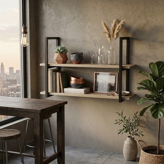 STRATA Industrial Steel Shelf Brackets (Pair) | Modern Minimalist Wall Storage