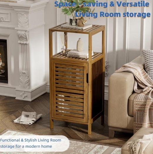 Bathroom Cabinet, Bamboo Floor Cabinet Free Standing, 4 Tier Sofa Side Storage Cupboard for Living Room Kitchen Bedroom, Walnut