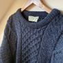 Quill's Woollen Market Irish Aran Fisherman Sweater 100% Wool XXL Blue Image 2