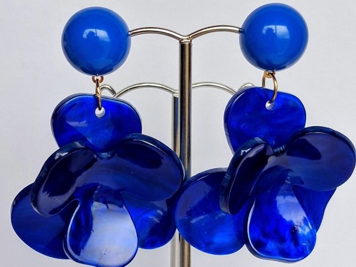 Cobalt Blue Lucite 3D Floral Earrings