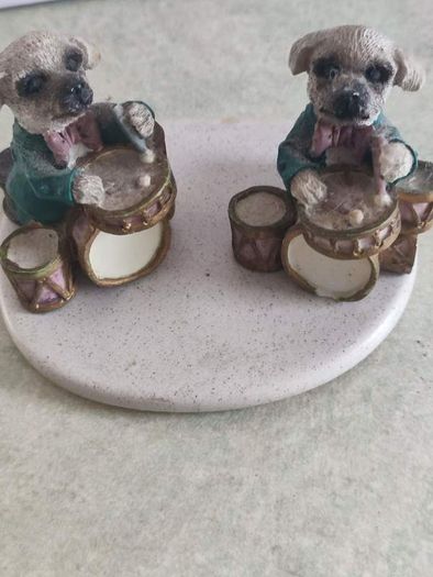 Set Of Tow Dog Fegurine Drumer On Stand