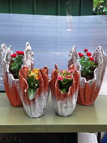 Handmade Flower Pots - Abstract Gold, Copper, Silver Flower Pot - Unique Drape Vase