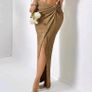 Beige Crop Halter Top and Twist Front Split Thigh Skirt set Image 5