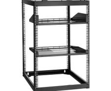 16U Open Frame Network Rack, 585 mm Depth, Wall Mounted or Floor Standing Server Rack, Heavy Duty 4 Post, with Vented Shelves & Mounting Hardware
