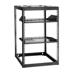 16U Open Frame Network Rack, 585 mm Depth, Wall Mounted or Floor Standing Server Rack, Heavy Duty 4 Post, with Vented Shelves & Mounting Hardware