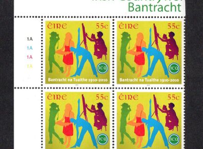2010 Ireland Century of the Irish Country Women's Association (ICA) Commemorative Stamp Plate Block 1A1A1A1A  Mint Never Hinged (MNH).