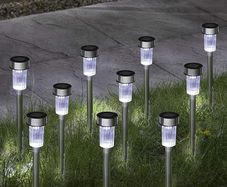 Pack of 10 Solar Powered Stake Lights - LED Garden Outdoor Light, Waterproof Stainless Steel Post Path Lights for Patio Driveway Pathway Walkway Decoration (FREE POSTAGE)