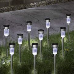 Pack of 10 Solar Powered Stake Lights - LED Garden Outdoor Light, Waterproof Stainless Steel Post Path Lights for Patio Driveway Pathway Walkway Decoration (FREE POSTAGE)