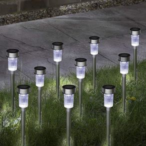 Pack of 10 Solar Powered Stake Lights - LED Garden Outdoor Light, Waterproof Stainless Steel Post Path Lights for Patio Driveway Pathway Walkway Decoration (FREE POSTAGE)