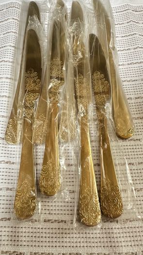 New Gold cutleru 5 pc x 10 sets Dining knife Fork Spoon Dessert spoon Salad fork