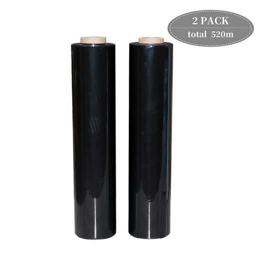 2 Pack Industrial Black Pallet Stretch Wrap Cling Film 20mic x 400mm x 260m with Plastic Rolling handle.Durable Self-Adhering Packing,Moving,Packaging,Heavy Duty Shrink Film