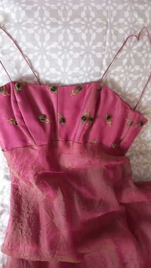 Australian designer Karen Merkel  Cerise Pink and Forest Green  size 10/12 dress for sale