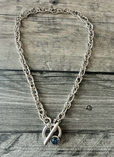 Antique silver plated toggle necklace