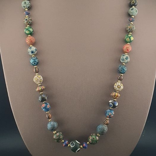 Ancient Gabri Thousand Eyes Skunk Glass Beads Necklace