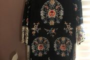 ASOS Black Embroidered Satin Effect Mini Dress - Size 8