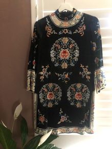 ASOS Black Embroidered Satin Effect Mini Dress - Size 8