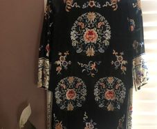 ASOS Black Embroidered Satin Effect Mini Dress - Size 8