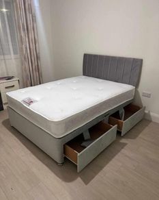 New Stylish single ,Double 4ft, 4ft6, King 5ft And 6ft Superking Sizes Divan Beds Instock. Drawers And Optional Tufted Mattresses Available. Free Delivery