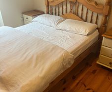 Antique Pine 4ft 6 double bed and mattress.