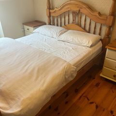 Antique Pine 4ft 6 double bed and mattress.