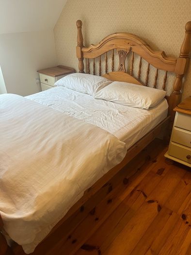 Antique Pine 4ft 6 double bed and mattress.