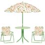 4-Piece Kids Garden Table and Chair Set with Adjustable Parasol, Folding Chairs, Table, Nature Pattern, Green Image 2