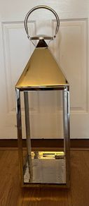 Modern Stainless Steel chrome large Candle Lantern with Handle for Home Decor 71cm H x 23cm W x 24cm D