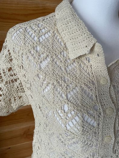 womens top blouse short sleeve crocheted Mango ecru size S brand new