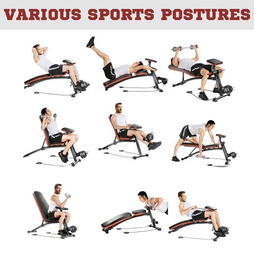 Foldable Weight Bench with Resistance Ropes, Adjustable Dumbbell Bench Sit Up Ab Bench for Multiuse Workout