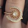 Crescent Moon Star Adjustable Crystal Gold Tone Ring Image 6