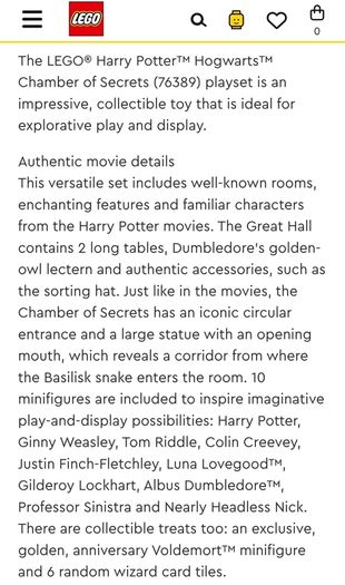Lego Harry Potter Chamber of Secrets 76389