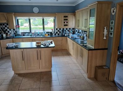 34 Kitchen cabinets, island, counters, etc.