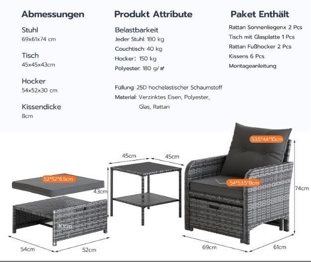 5-Piece Rattan Garden Furniture Set Weatherproof