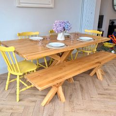 Rustic Oak 2m Dining Table & Matching Bench, Excellent Condition(!)