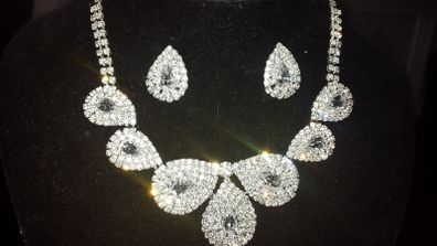 Silver Crystal  Bride's Designer Neck Piece and Earrings