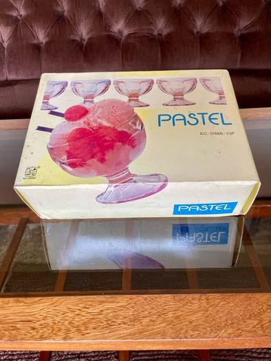 Retro Set of Six 1970s 80s Rose Glass Sundae Glasses