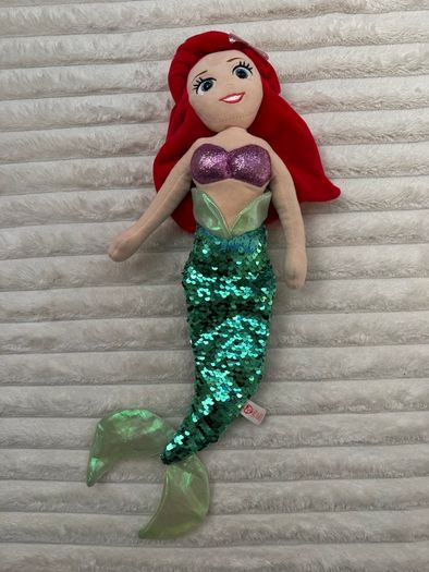 TY Sparkle Disney Ariel the Little Mermaid aprox. 40 cm.  Plush Princess Beanie Sequins Used Damaged Please see photos