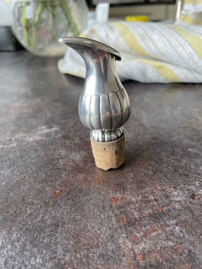 Antique Silver Bottle Pourer with Counter Balanced Lid