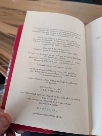 Rare Irish language edition of Harry potter and the philosopher stone book