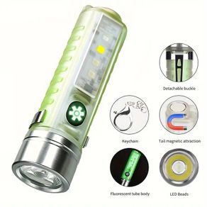 USB C Rechargeable LED Flashlight LED MINI Keychain Light with Tail Magnet Uv Light Multifunction Portable Torch Camping Lights