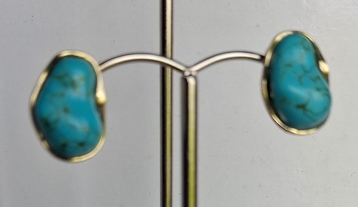 Irregular Gilted Cabochon Turquoise Earrings