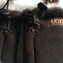 UGG's Brown Chestnut Suede Fingerless Gloves with fur trim Image 3