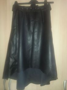 ladies black belted leatherette waterfall skirt